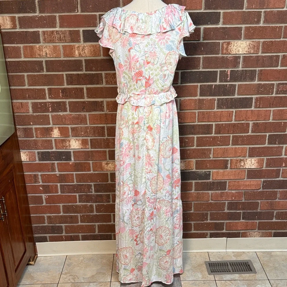 Anany Floral Print Ruffle Trim Dress Size Large - Picture 6 of 13
